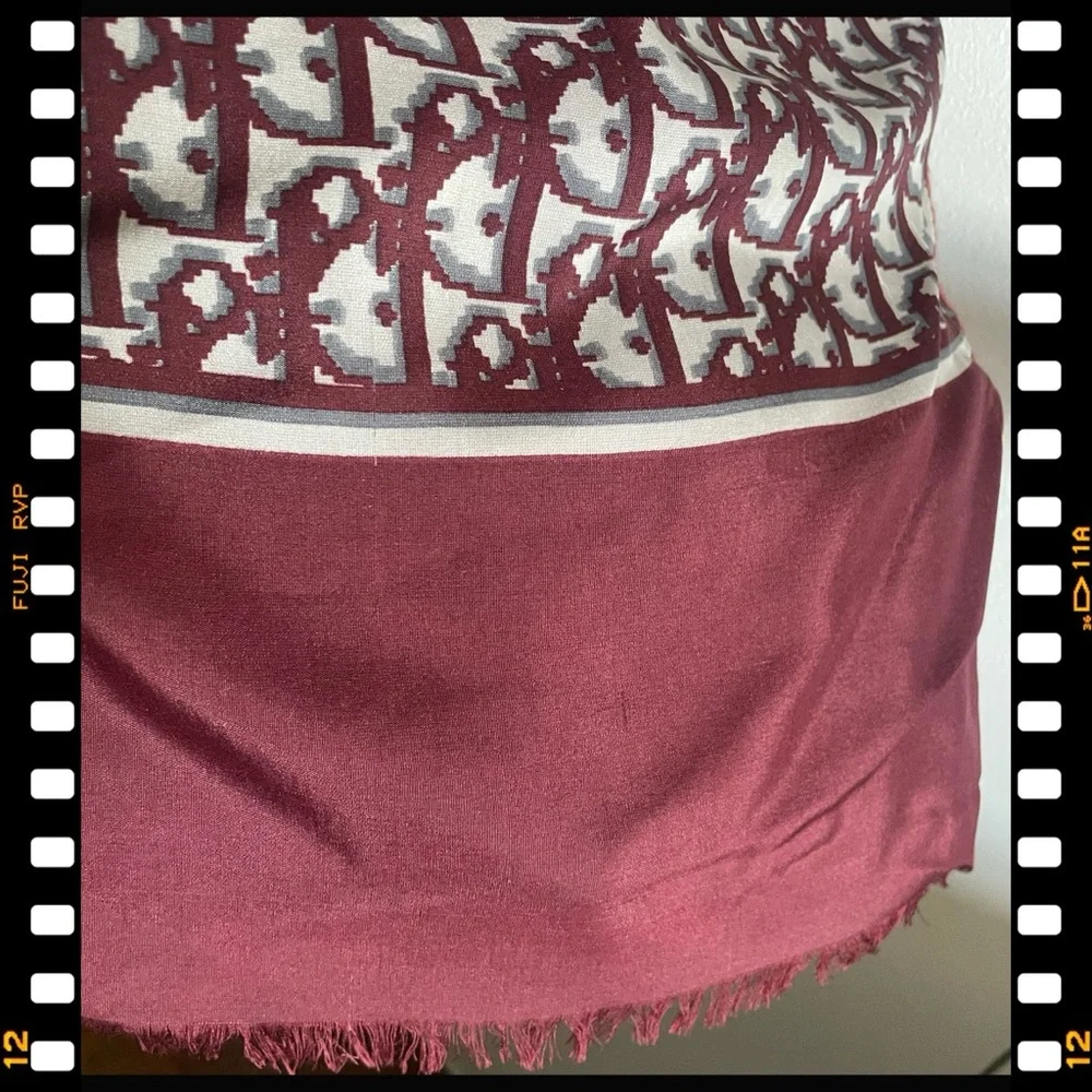 Christian Dior cranberry wine silk wool, digital logo Scarf